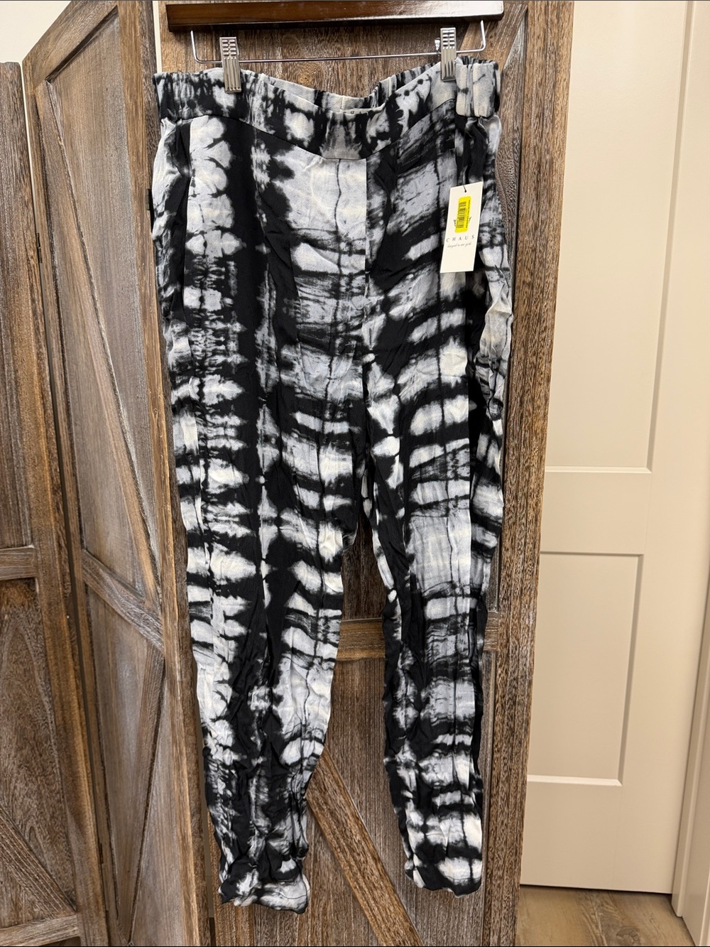 Chaus Black & White Tie-Dye Pants